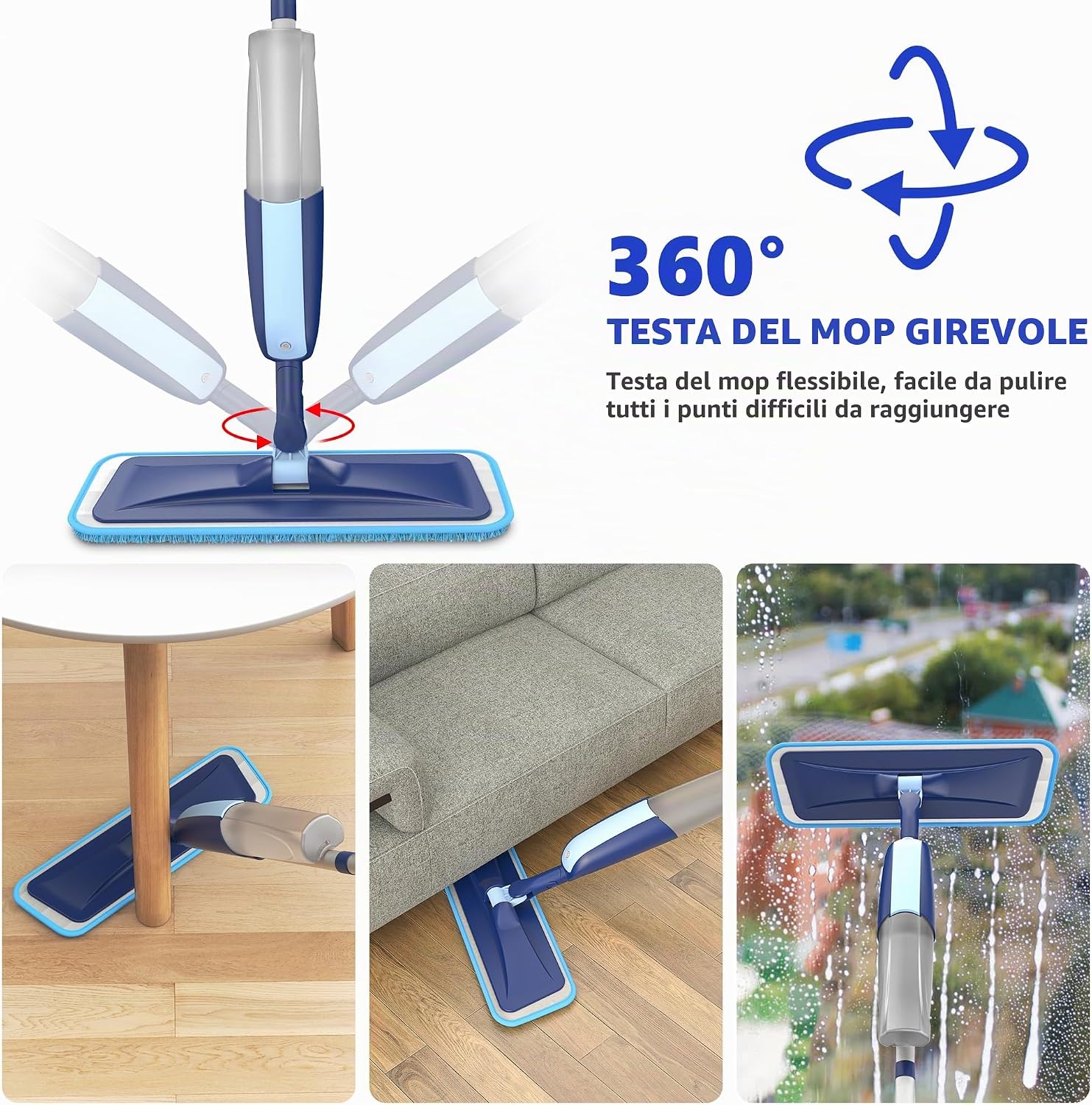 Scopa Lavapavimenti a Spruzzo, MANGOTIME Spray Mop Lavapavimenti Mocio con Spray Microfibra Mocio Pavimenti…