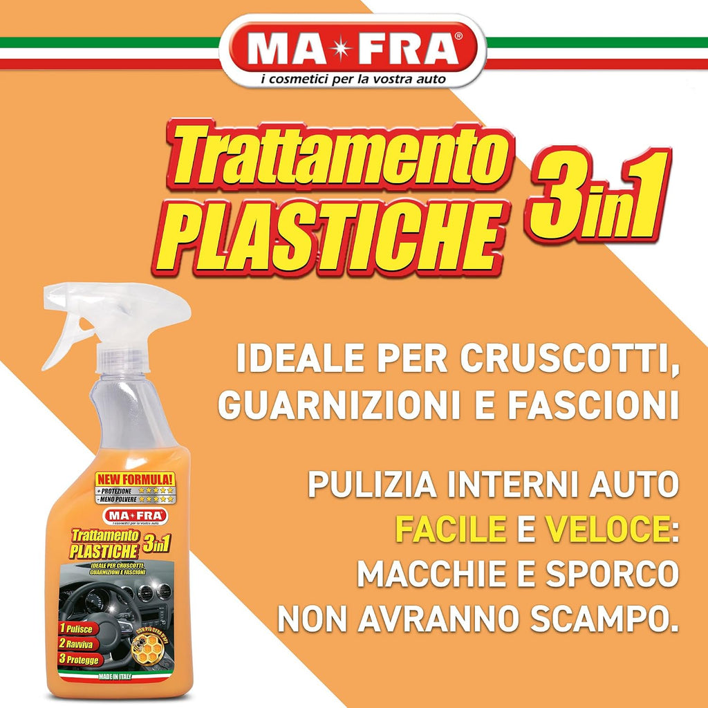 Ma-Fra Trattamento 3in1 Plastiche, Pulisce, Ravviva e Protegge Parti Interne dell'Auto, Ideale per Cruscotti e Guarnizioni, Crea…