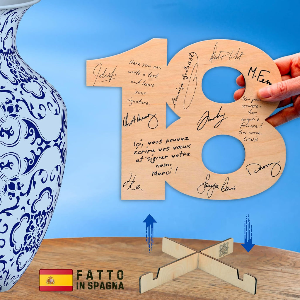 CUBIBOO 18 Decorazioni Numeri in Legno Supporto - Bomboniere 18 Anni Ragazzo - Decorazioni 18 Anni Ragazza