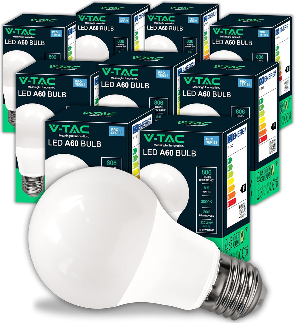 V-TAC 10x Lampadine LED E27 da 8,5W - [ ALTISSIMA EFFICIENZA ] - A60 - (Equivalenti a 60W)…