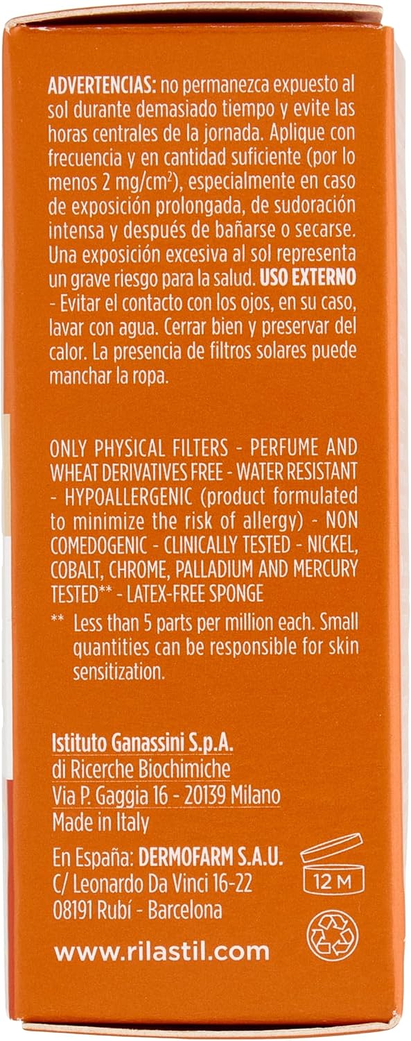 Rilastil Sun System - Base compatta con Spf 50+, corregge le imperfezioni e unifica il tono, resistente all'acqua