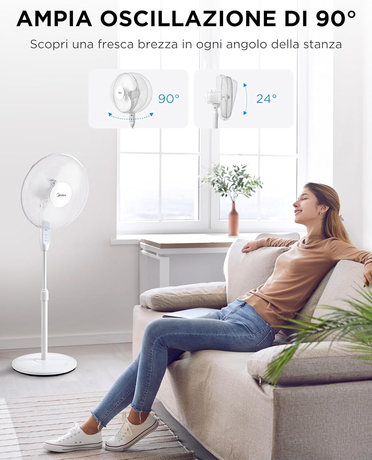 Adjustable height feature of Midea MFS400M0APW0 fan