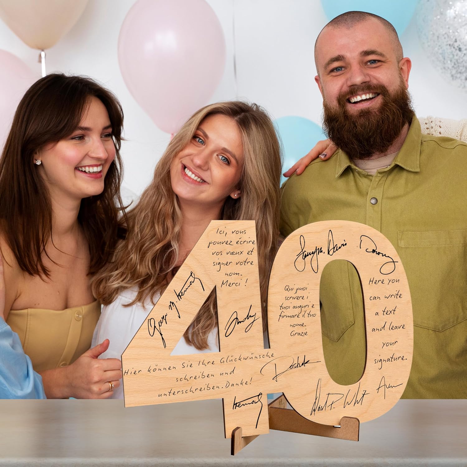 Confezione regalo elegante del biglietto d'auguri in legno Cubiboo Art per il quarantesimo compleanno.