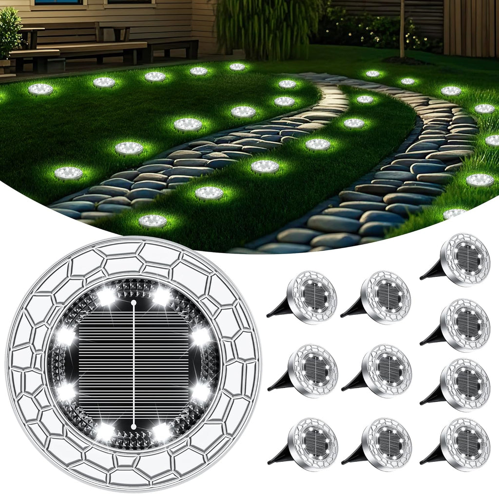 FIFlying 10 pezzi Luci Solari da Giardino, 8 LED Lampade Solare da Terra, Acciaio Inossidabile Bianco Caldo Faretti Sepolta…