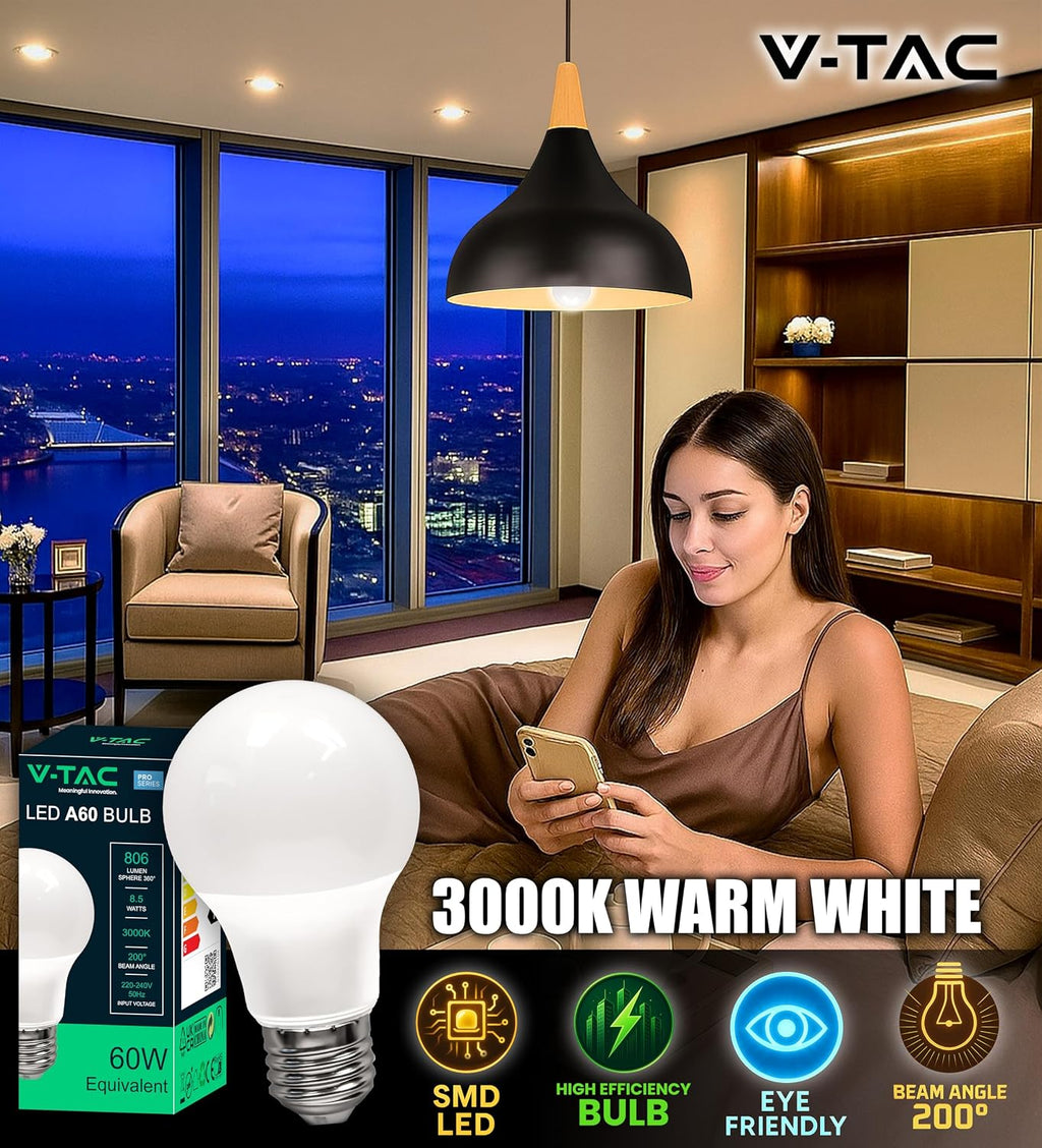 V-TAC 10x Lampadine LED E27 da 8,5W - [ ALTISSIMA EFFICIENZA ] - A60 - (Equivalenti a 60W)…