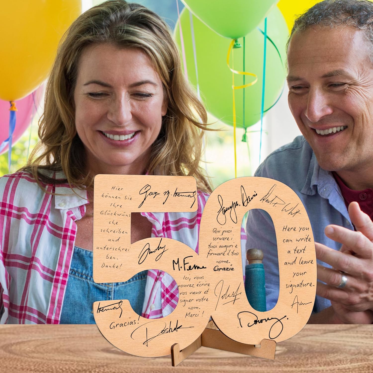 CUBIBOO ART Biglietto Auguri 50 Anni Uomo, Donna Numeri in Legno Naturale 18CM con Supporto - Biglietto 50 Anni Matrimonio