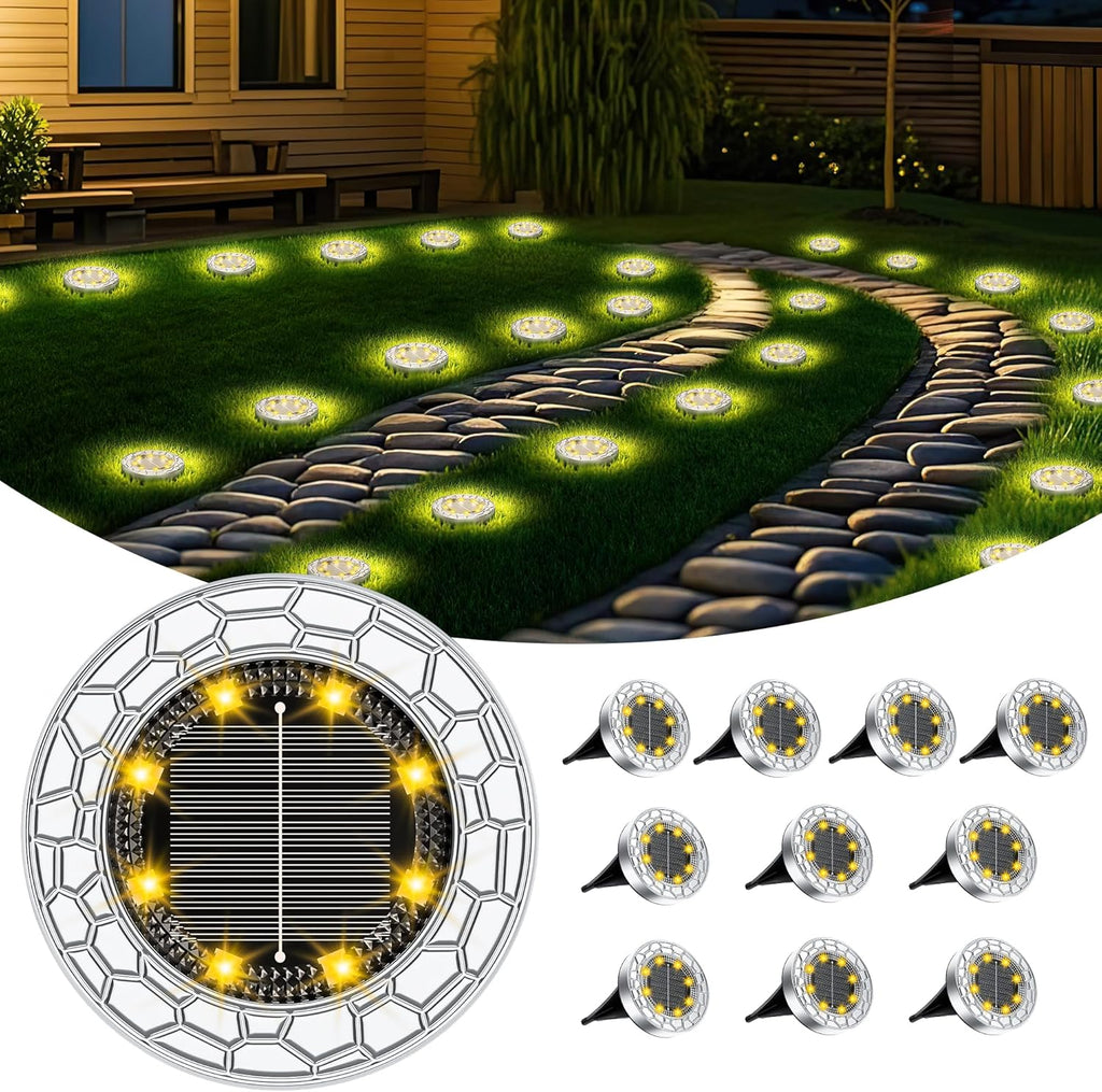 FIFlying 10 pezzi Luci Solari da Giardino, 8 LED Lampade Solare da Terra, Acciaio Inossidabile Bianco Caldo Faretti Sepolta…