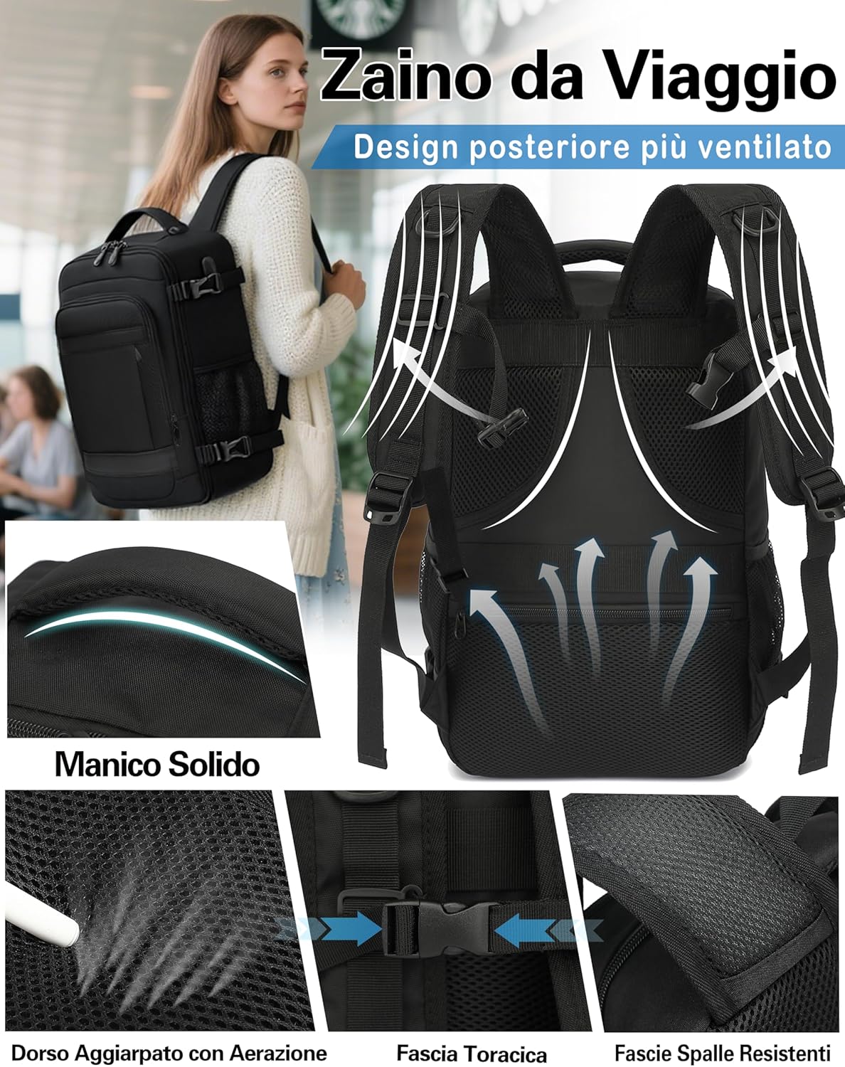 KLOSTAIN Zaino Ryanair 40x20x25 Zaino da Viaggio Aereo Bagaglio a Mano 20L Borsa da Cabina per Uomo e Donna Zaino da Viaggio…