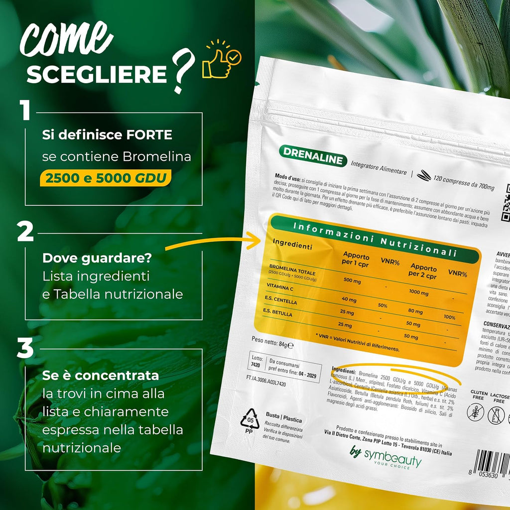 Symbeauty Bromelina Forte Drenaline 120 Cpr (4 mesi) 5000GDU Complex Vegano