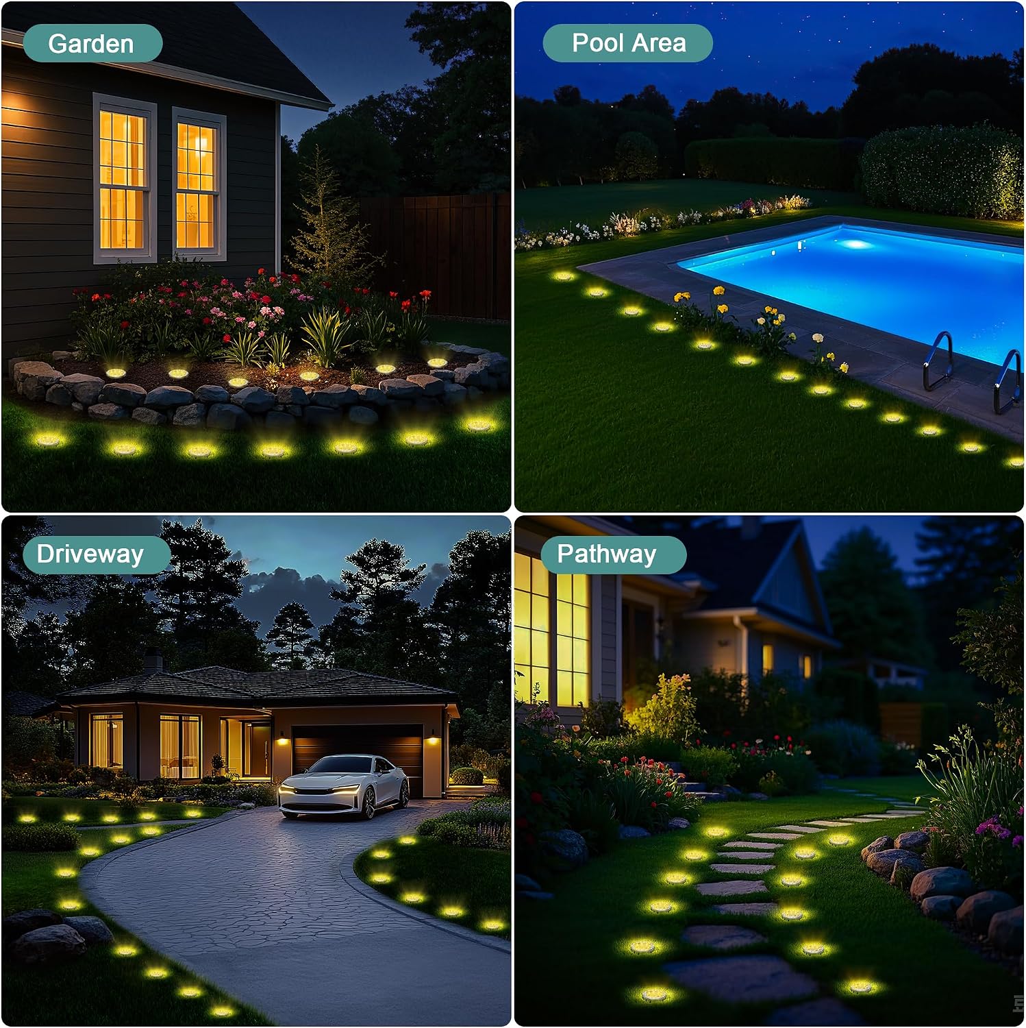 FIFlying 10 pezzi Luci Solari da Giardino, 8 LED Lampade Solare da Terra, Acciaio Inossidabile Bianco Caldo Faretti Sepolta…